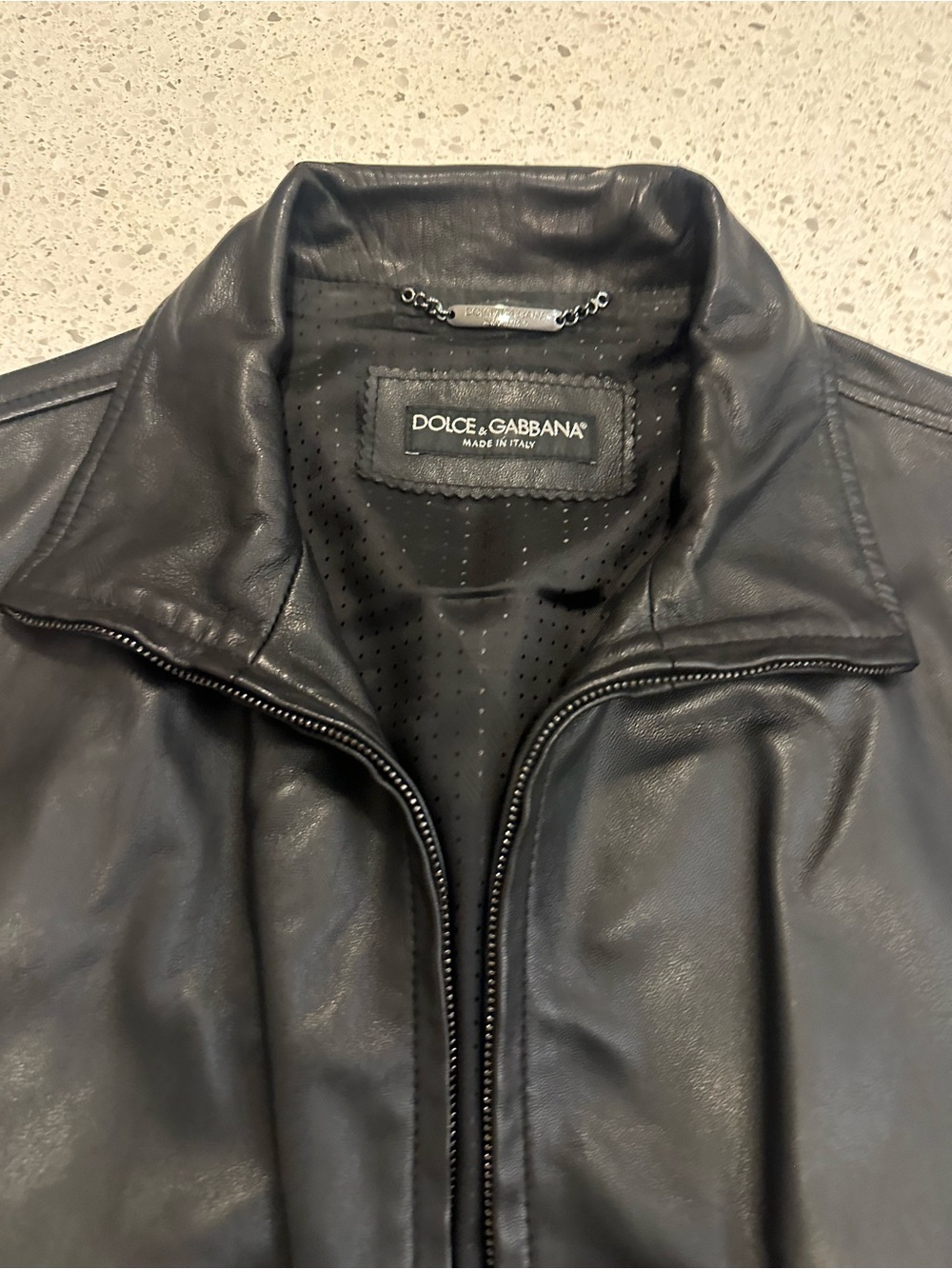 Dolce & Gabbana Black Men's Leather Bomber Jacket